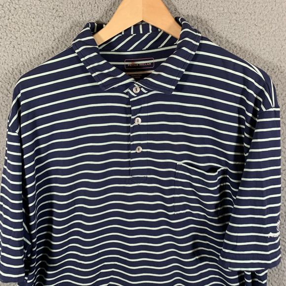 Peter Millar Shirt Mens‎ XL Blue Striped Polo Short Sleeve Cotton Stretch - Picture 2 of 7
